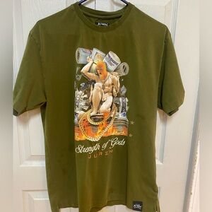 STRENGTH OF GODS OLIVE TEE- Juren *slight marks, should come out in wash.*